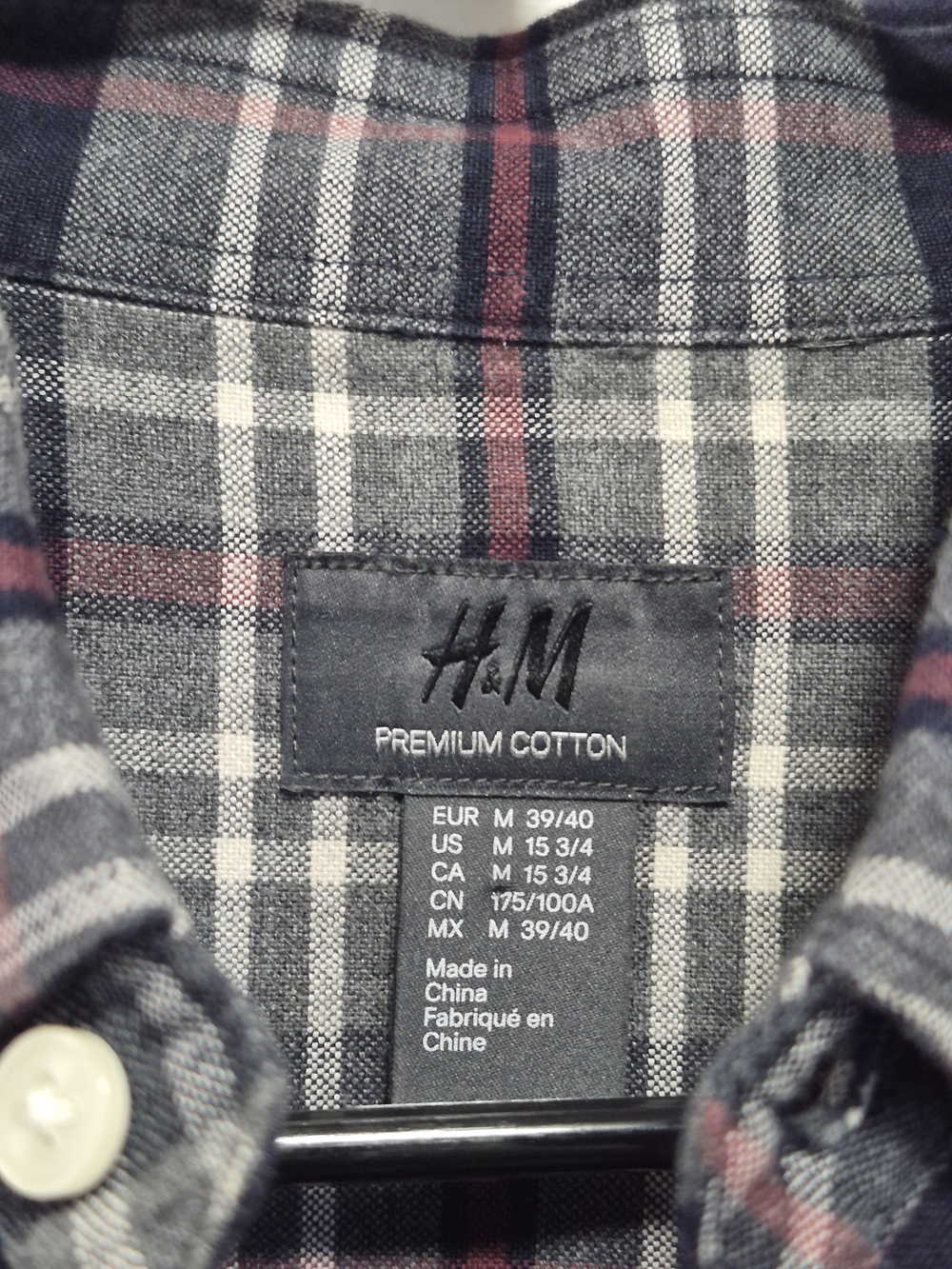 H&M Gray Plaid Button-Down Shirt with Red Stripes